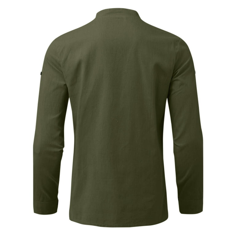 cllios Men's Cotton Linen Henley Shirt Casual Roll Up Long Sleeve Hippie  Beach T Shirts Solid Regular Fit Button Up Tee Top 