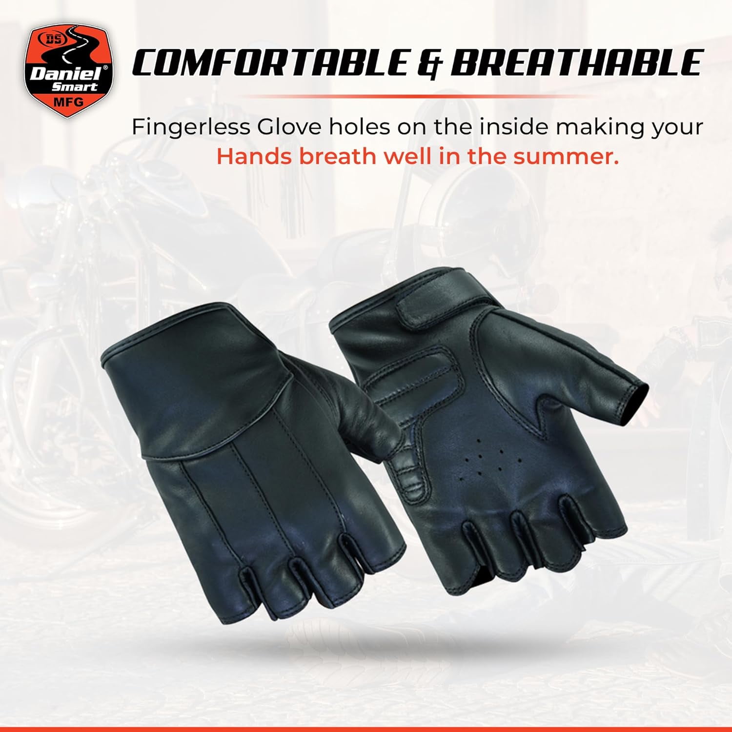 Daniel Smart Deerskin Leather Gloves – Fingerless Women Motorcycle Gloves with Gel Palm and Wrist Strap