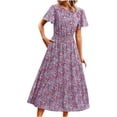 thumbnail image 1 of QIPOPIQ Robes pour Femmes Robe Fluide à Volants Manches Courtes Imprimé Tendance Décontractée Robes d'Été Robe Col Rond Robe Moulante Offres 2023, 1 of 5