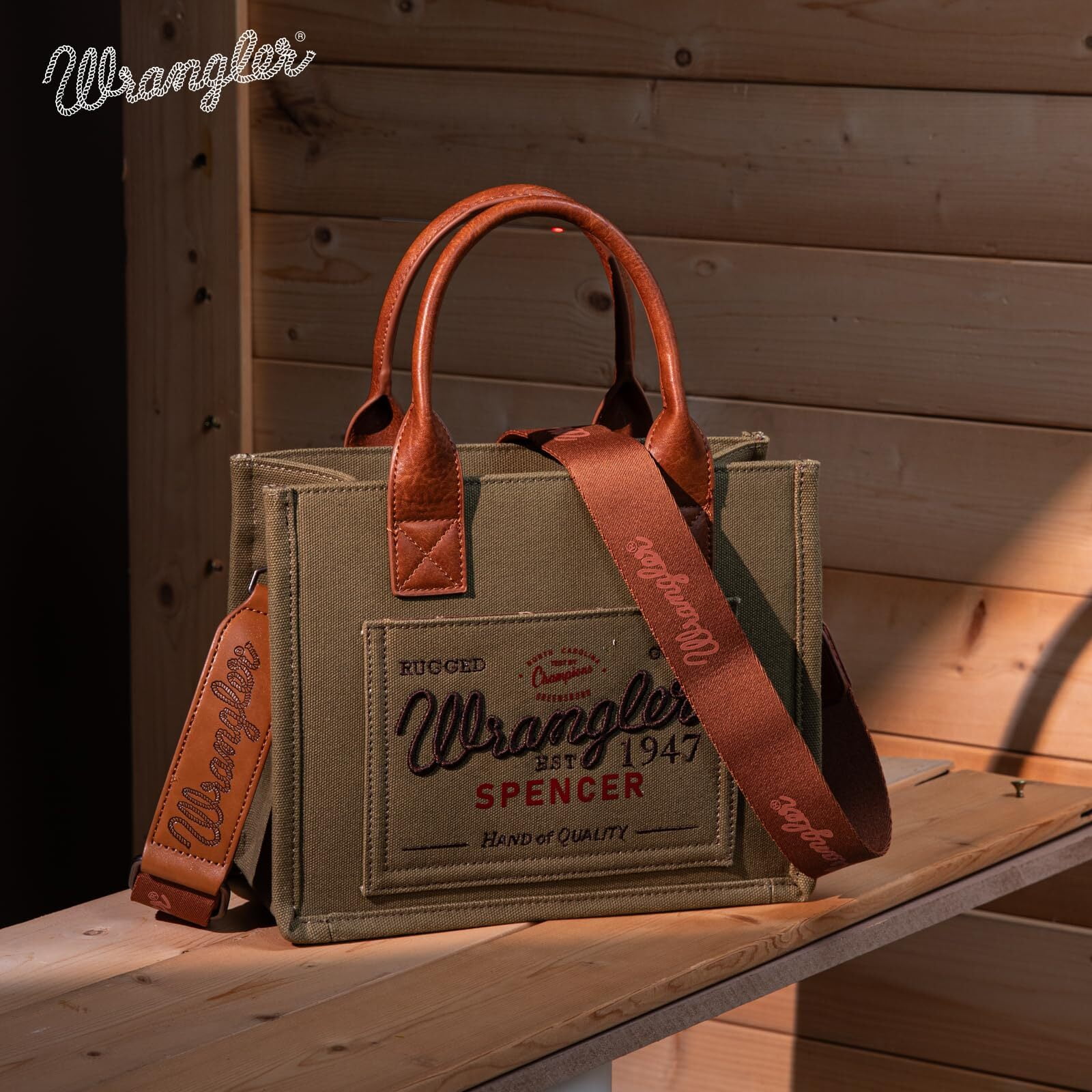 Wrangler Tote Bag for Women Retro Canvas Top Handle Purses and Handbags, Green