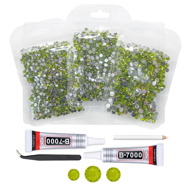 qiipii Diamantes de imitación de resina de cristal verde oliva con pegamento de joyería B7000 para manualidades deslumbrantes Piedras planas de color verde hierba 3 mm 4 mm 5 mm Diamantes Cristales Ge