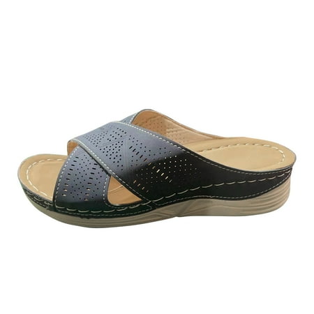 

Jungdeepe Women s Summer Fashion Dew Leather Solid Color Hollow Slope Heel Slide in Flip Flops for Women Women s Slippers 7 Furry Slides for Women Cute Fuzzy Slipper Hedgehog Slippers Socks for Women