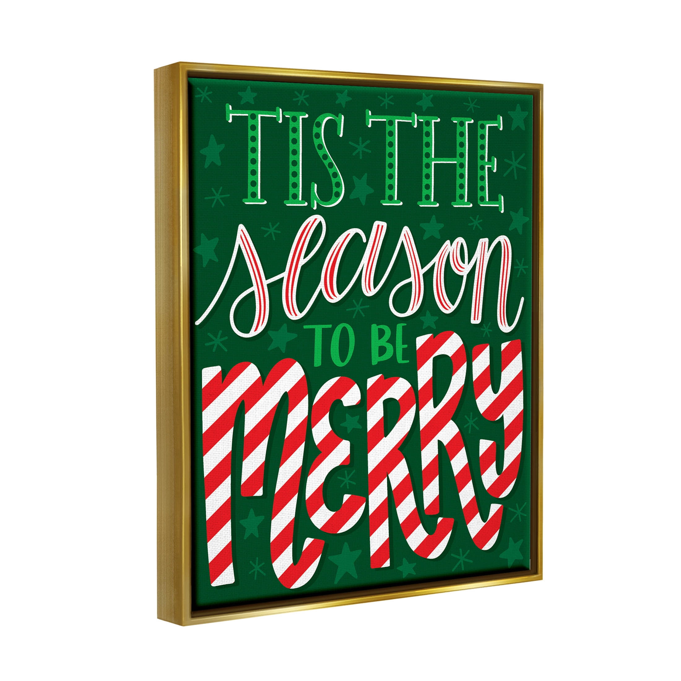 Tis The Season To Be Merry Patterned Holiday Graphic Art Metallic Gold Framed Art Print Wall Art