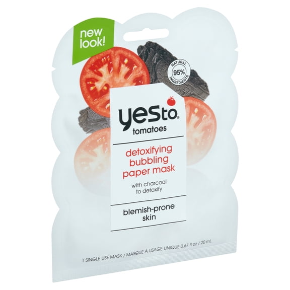 Yes To Tomatoes Detoxifying Charcoal Bubbling Paper Mask Single Use Charcoal Face Mask 0.67 Oz