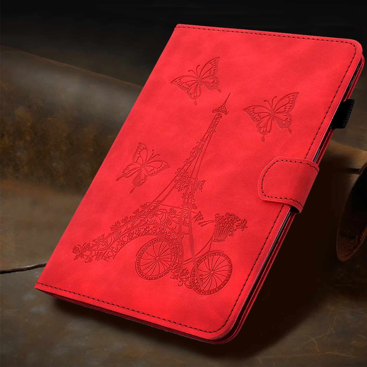 Dteck for iPad 10th Generation Case 2022, iPad 10 th Gen 10.9 inch Protective Cover with Pencil Holder, Multi-Angle Viewing Stand, Card Slots, Folio Leather Cases with Embossed Butterfly,Red