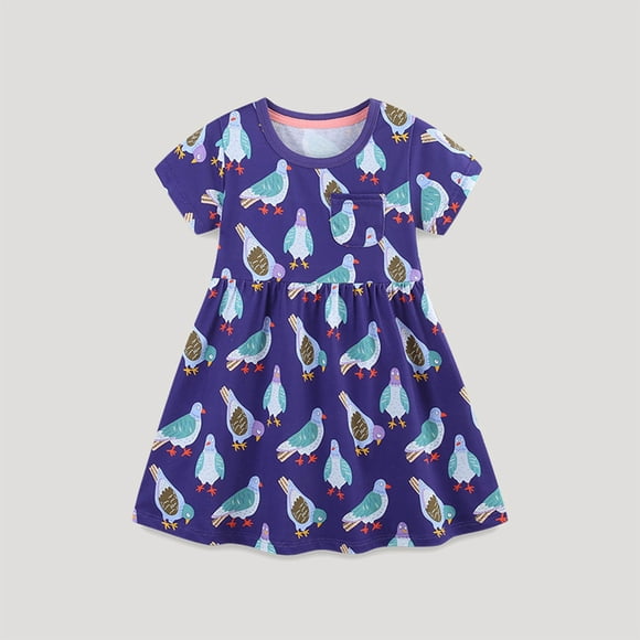 Penkiiy Verano nuevo vestido de los niños Polka bordado de algodón de punto falda de manga corta niñas
