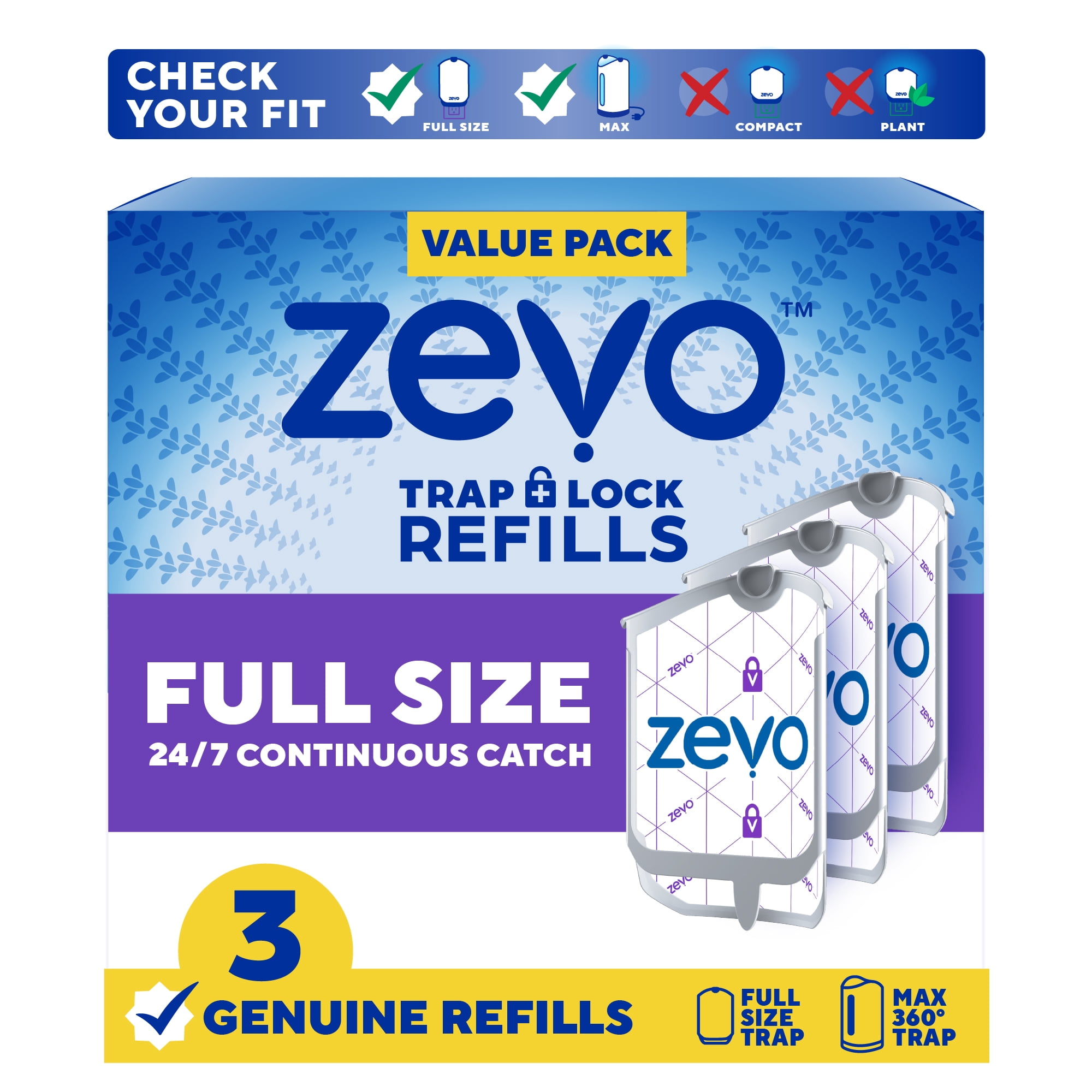 Zevo Full Size Refill: 3 Indoor Light Trap Refill Cartridges Capture House Flies, Fruit Flies, and Gnats (3 Full Size Refill Cartridges)