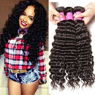 ALI JULIA Wholesale 7A Real Peruvian Virgin Deep Wave Hair Weave 3 Bundles 100% Unprocessed Remy Human Hair Extensions 95-100g/pc Natural Black Color (14 16 18
