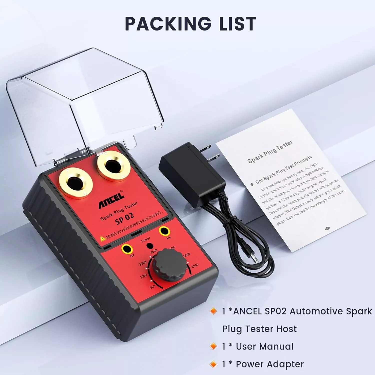 ANCEL Spark Plug Tester, Double Hole Testing Spark Plug Detector, 110V-240V 12V Car Ignition Analyzer Diagnostic Tool Test, Automotive Spark Plug Performance Ignition Intensity with Protective Cover