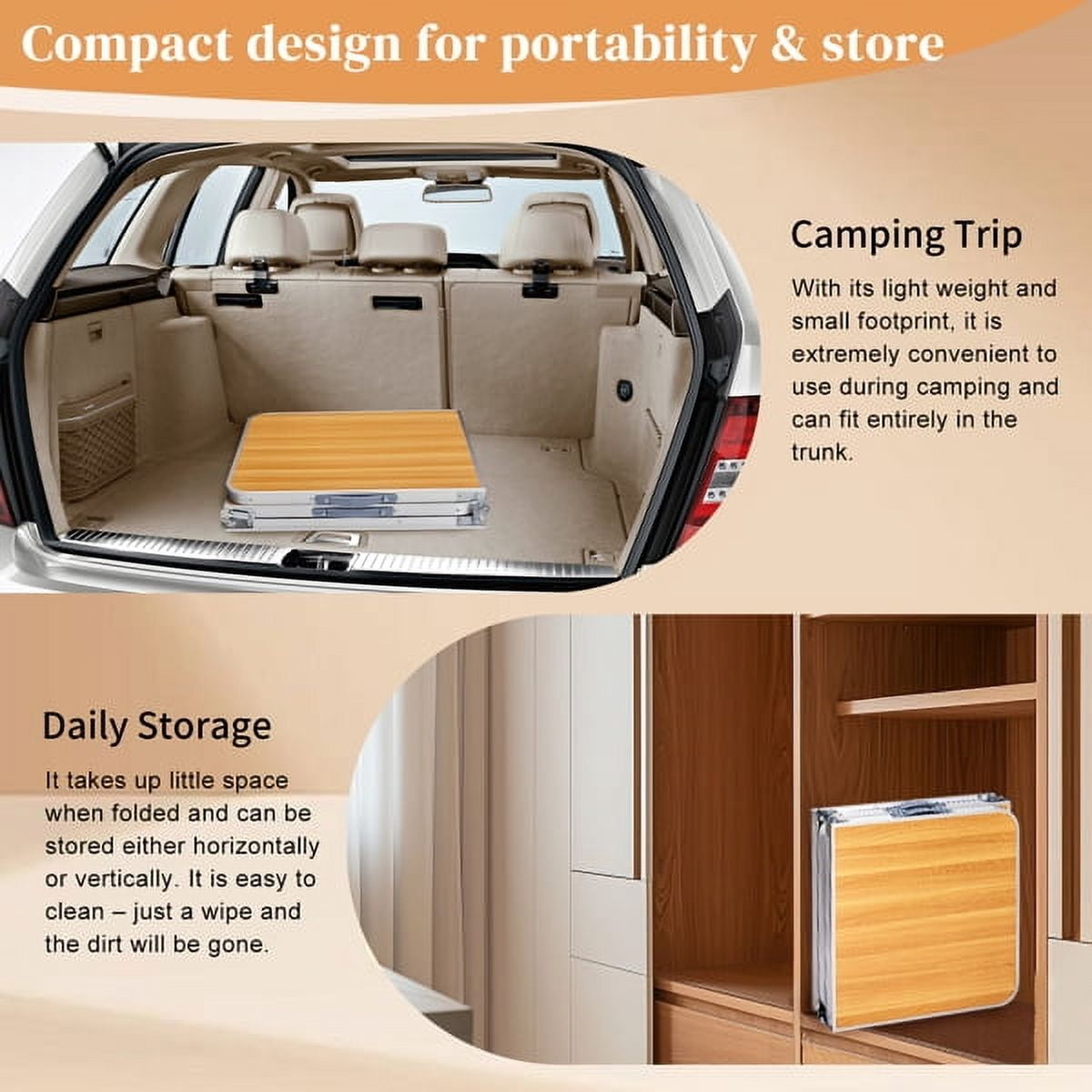 Alvantor 6 ft Portable Folding Camping Table, Wood Aluminum Alloy
