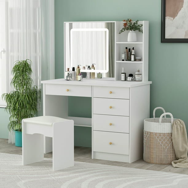 Makeup Vanity Table With Drawers White, Small Modern Vanity Set