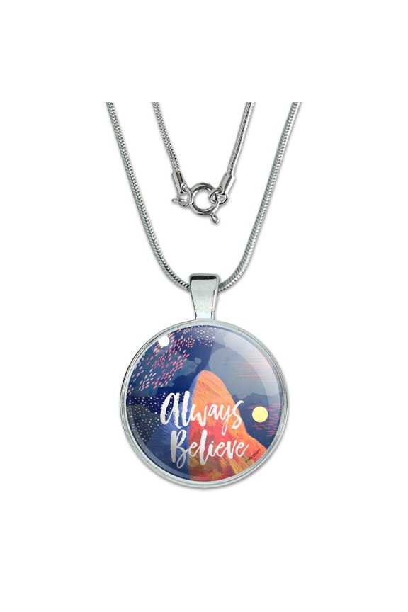 Always Believe Mountain Inspirational 1" Pendant with Sterling Silver Plated Chain