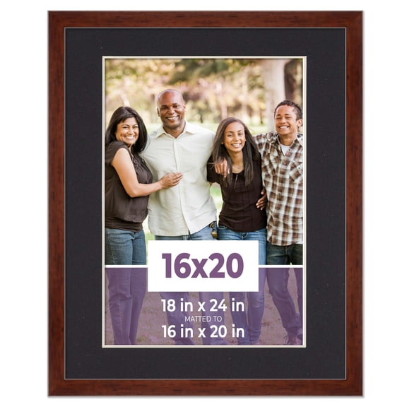 16x20 Frame Walnut With Black Picture Mat For 16x20 Photo - Walnut 18x24 Frame To Display Print or