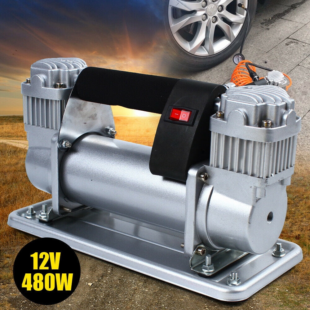 12V Heavy Duty Car Tire Pump Portable Air Compressor Car Inflator Auto Air  Compressor 480W Heavy Duty Air Pump Tire Inflator Double Cylinder  150-200PSI Portable Air Compressor Tire