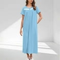 thumbnail image 2 of Jalioing Womens Long Nightgown Loose Crew Neck Button Up Sleep Dress Short Sleeve Comfy Casual Sleepwear, 2 of 7