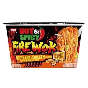 Nissin Hot & Spicy Fire Wok, Molten Chili Chicken, 4.37 Ounce. Pack of 2