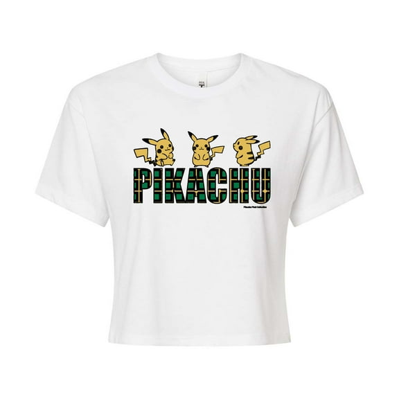 Pokémon - Plaid Pikachu - Juniors Cropped Cotton Blend T-Shirt