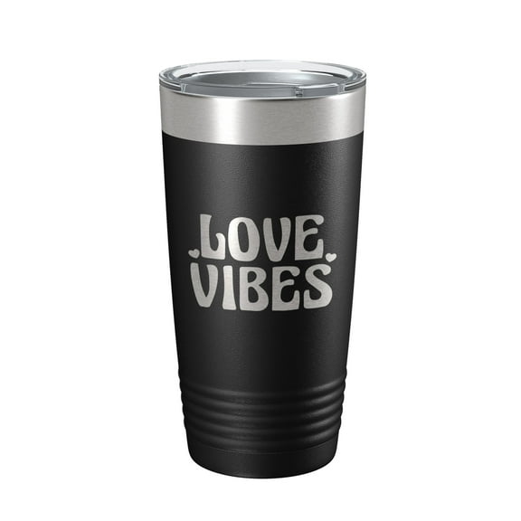Love Vibes Tumbler Valentine's Day Travel Mug Gift Insulated Laser Engraved Coffee Cup 20 oz Black
