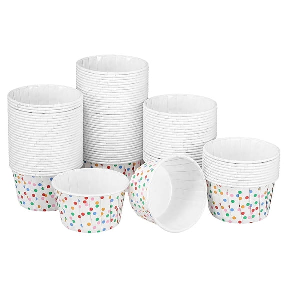 Cabilock 100pcs Polka Dot Paper Treat Cups Disposable Dessert Bowls for Sundae Cake Ice Cream