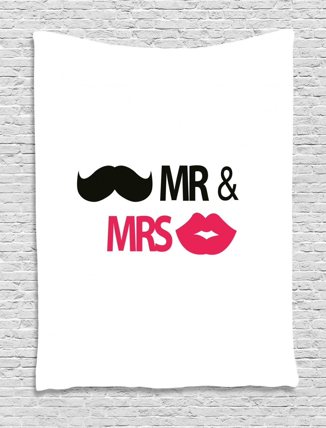Wedding Tapestry Funny Stencil Art Lips Moustache Mr And Mrs Retro Stylized Design Art Print Wall Hanging For Bedroom Living Room Dorm Decor Black Pink White By Ambesonne Walmart Com Walmart Com