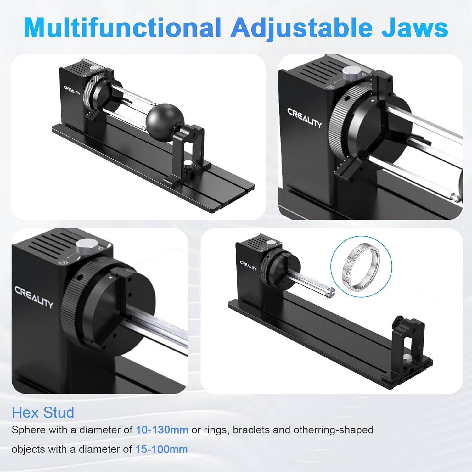 Creality Laser Rotary Roller, Y-Axis Rotary Chuck for Most Laser Engravers, Rotary Kit Pro with 3 in 1 Jaw and Module Suitable for Engraving Cylindrical Objects,Wine Glass, Tumbler, Ring,Ball