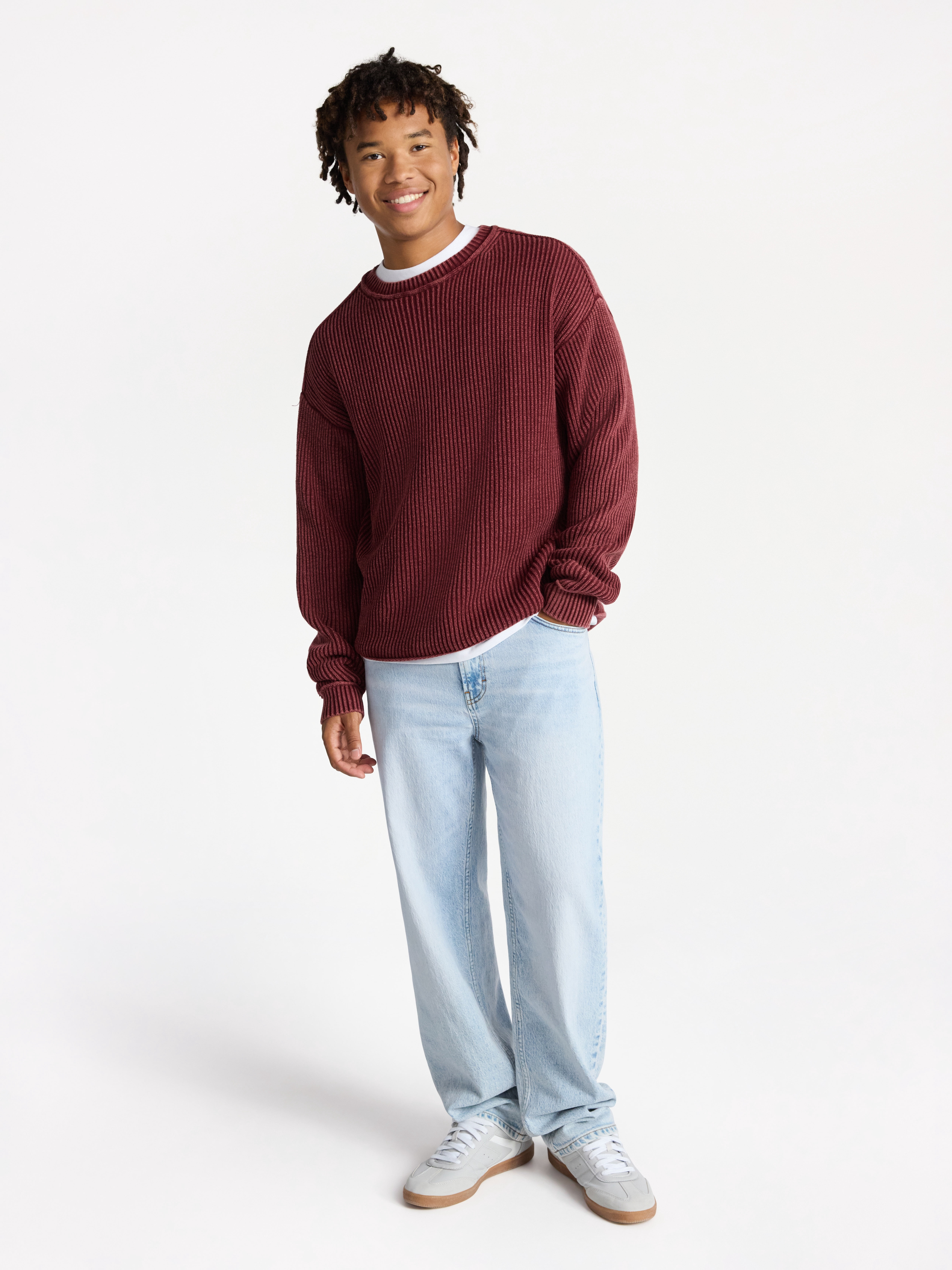 No Boundaries Ribbed Crewneck Sweater with Long Sleeves, Men's XS-3XL