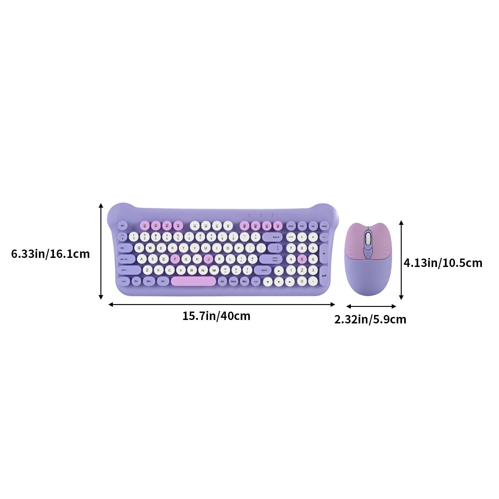 Retro Wireless Keyboard and Mouse Combo, Purple Round Keycaps, Silent Keys, 2.4G, Power Saving, for PC Laptop, Plug & Play, Batteries Included