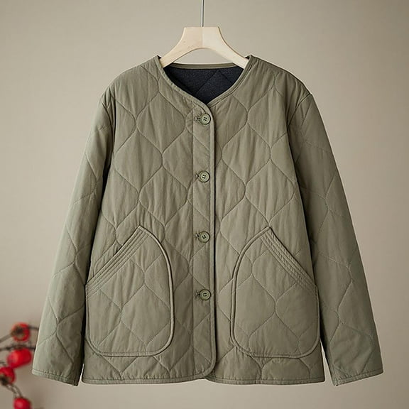 Roncen Women's Loose-Fit Casual Long Sleeve Cotton Jacket - Warm Winter Padded Coat Without Hood - Relaxed Lightweight Outwear for Daily Comfort