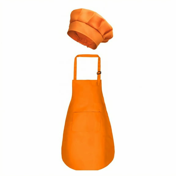 AUQ Kids Apron,Polyester Material Toddler Apron,Plain Color Design Kids Aprons for Cooking,Orange,M