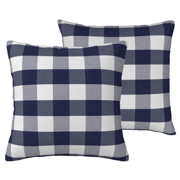 Buffalo Check Plaid Outdoor Throw Pillow Covers 18x18 Navy Blue | 18x18in Pack of 2 Decorative Pillow Covers Farmhouse Throw Pillows for Couch Sofa Bed Home