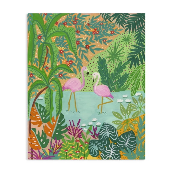 Stupell Industries Eclectic Flamingos in Dotted Pond Canvas Art, 16 x 20, by Nabeela Rumi