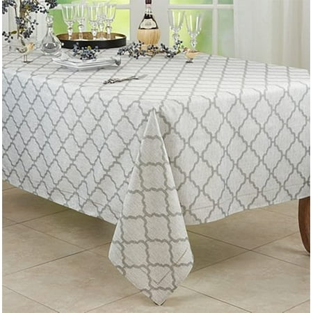 

Fennco Styles Moroccan Laser-Cut Hemstitched Tablecloth 65 W x 104 L - Grey Lattice Table Cover for Home Décor Everyday Use Weddings Banquets Holidays