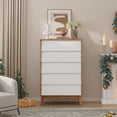 thumbnail image 6 of Merluxy 5 Drawer Dresser for Bedroom, Mid Century Wood End Table, White & Yellow Walnut, 6 of 9