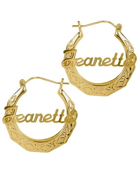 Personalized Earrings Product Image Personalized 14k Gold Over Sterling Silver Sandwich Hoop Earrings With Script Polished Name