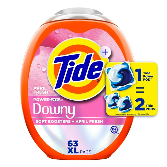 Tide Power PODs 2-in-1 Laundry Detergent Pods with Downy Soft Boosters, Lasting Freshness with April Fresh Scent, 63 Count