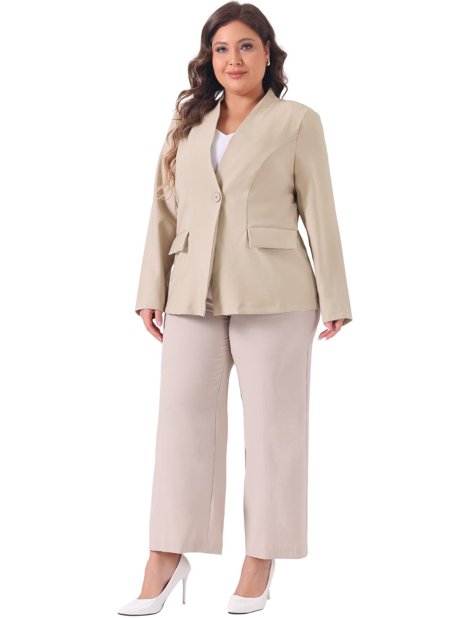 DARING DIVA Women's Plus Notched Lapel Long Sleeve Office Work Blazer Jacket 3X Khaki