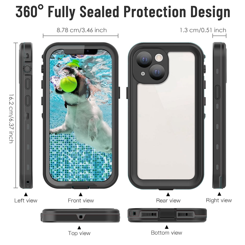IP68 Waterproof Case for iPhone 13 Shockproof Rugged Case Built in Screen Protector Swimming Underwater Phone Cover Supprot Wireless Charging(6.1" Black)