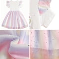 thumbnail image 2 of IPIO Girls Unicorn Tulle Dress, Rainbow Short Sleeve Princess Party Dress with Sparkly Star Mesh Skirt, Cute Summer Birthday Outfit for Kids, 2 of 7