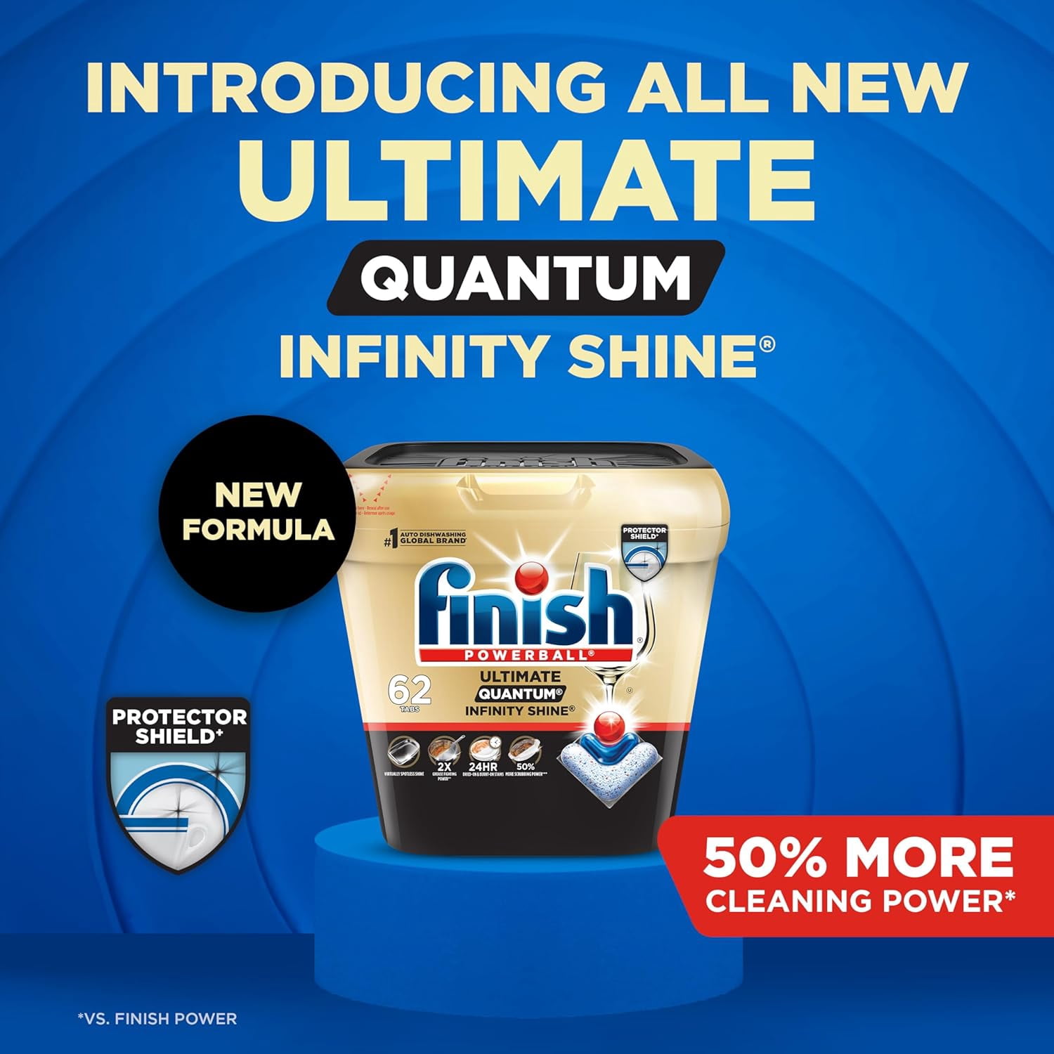 Ultimate Quantum Infinity Shine Dishwasher Pods, New & Improved Formula, Dishwasher Detergent Dish Soap, Removes Burnt-On & Dried-On Stain, Degreasing, Scrubbing, & Shining Power, 62 Count