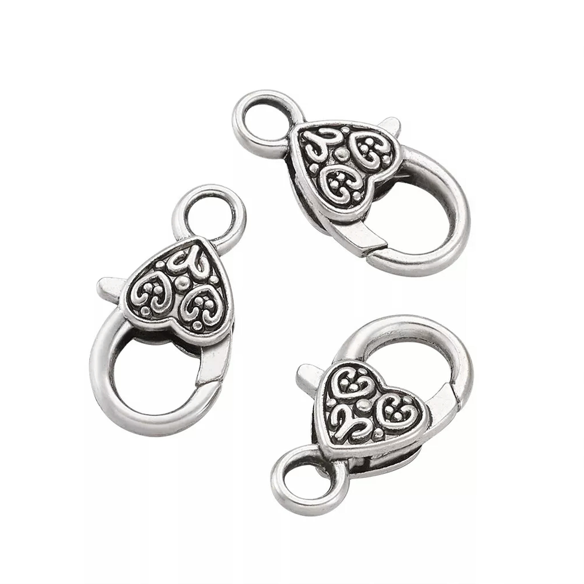 U8MO 50pcs Tibetan Alloy Heart Lobster Claw Clasps Nickel Free Trigger Closure 25.5mm
