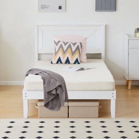 zimtown twin bed frame solid pine wood kids twin platform bed frame bedroom twin bed with headboard for adults white