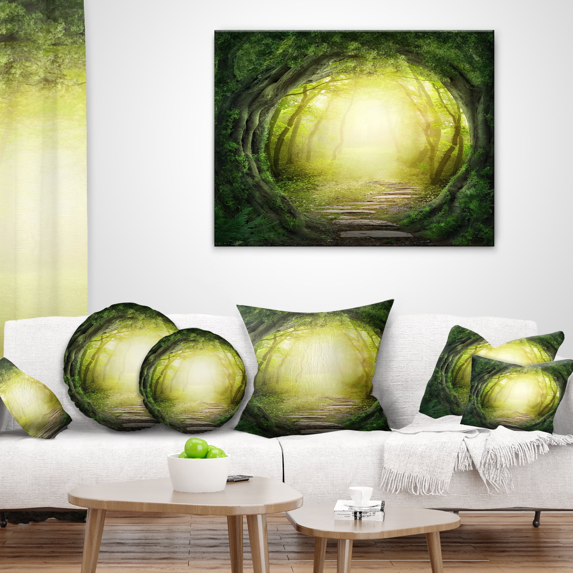 Designart Magic Green Forest - Landscape Photography Throw Pillow - 16x16