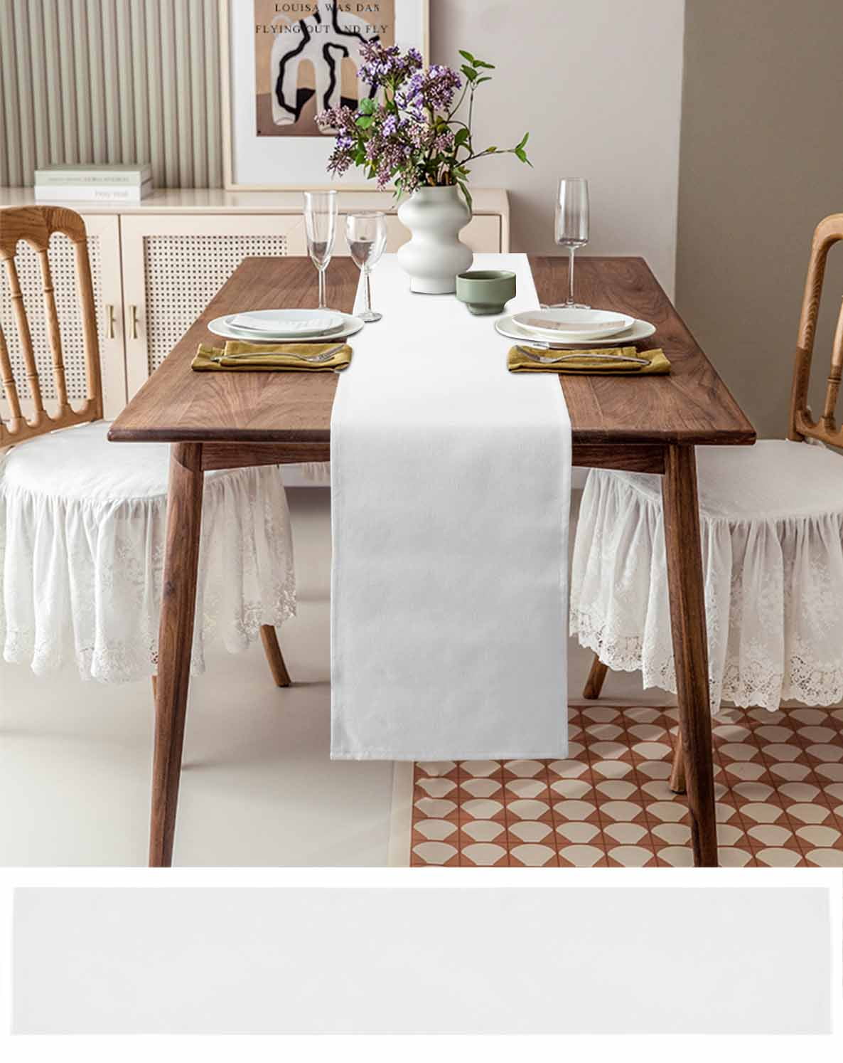 nqOlkjepod White Table Runner 90 Inches Long Farmhouse Dress Scarves, Pure White Solid Color Simple Minimalism Art Dining Tablerunner for Coffee Table/Kitchen Island/Party Décor, 13" x 90"