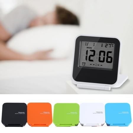 Foldable Alarm Clock Portable Ultra Slim Design Travel Tabletop Digital Alarm Clock with Temperature Calendar Date (Best Travel Alarm Clock With Light)