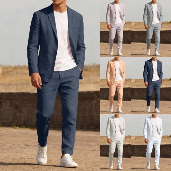 FRSASU Men's 2 Piece Outfits Lapel Long Sleeve Button Down Dress Sets Casual Business Work Clothes White