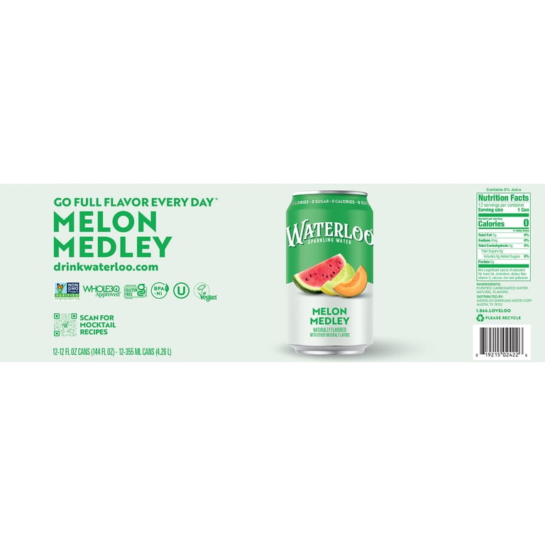 Waterloo Sparkling Water Melon Medley, 12 fl oz Cans, 12 Pack photo 6