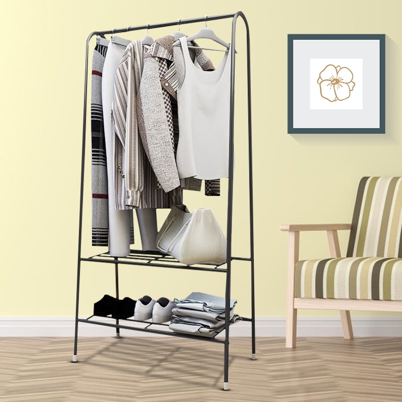Modern Home Metal Coat Hat Rack Free Clothes Stand with 1-Tier Shoe ...