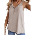 thumbnail image 3 of Frontwalk Women Tank Tops Sleeveless T Shirts Button Summer Top Beach Bohemian Blouse Solid Color Tee Gray M, 3 of 5