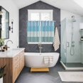 thumbnail image 3 of Colorful Stripe Kitchen Curtains 63 Inch Length, Modern Teal Blue Green Vertical Striped Grommet Top Bedroom Living Room Curtains, Light Filtering Cafe Curtain Drapes 2 Panels Set 104''x63'', 3 of 9
