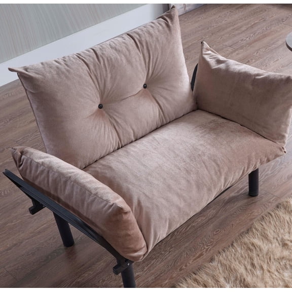 Futon Sofa Bed, Lounge Memory Foam Sleeper Couch for Living Room, Convertible Modern Chenille Sofa for Compact Living Spaces, 49" W (Beige)